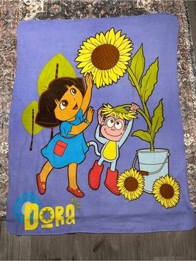 2010 Nickelodeon Dora Purple Blue Yellow Kids Throw Blanket